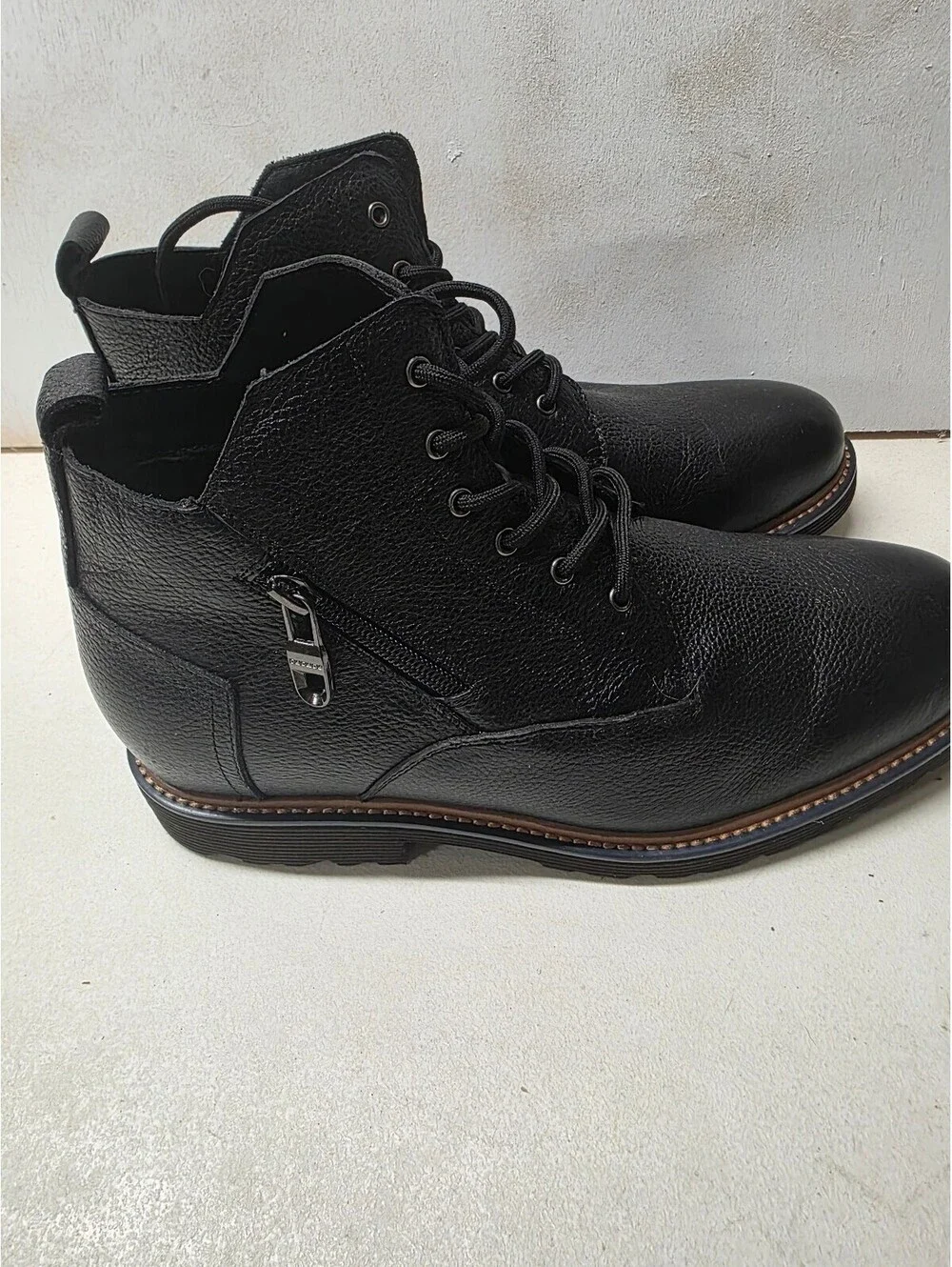 CALTO Y42071 Mens Size 10 Black Leather Elevator Boots 2.8” Height Increase
